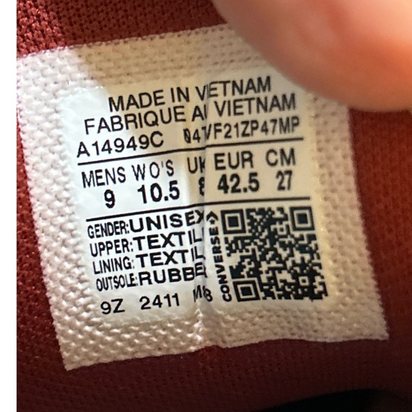 Converse Puff Taylor Ox Park Red White Black Sneakers A14949C Mens 9 Womens 10.5 - Picture 9 of 11